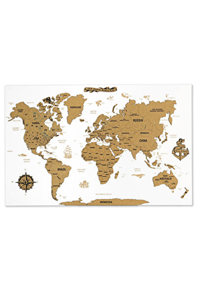 Colorfull Worlds Cork Board World Map Wooden - Home Office Wall Decor 90X58 cm