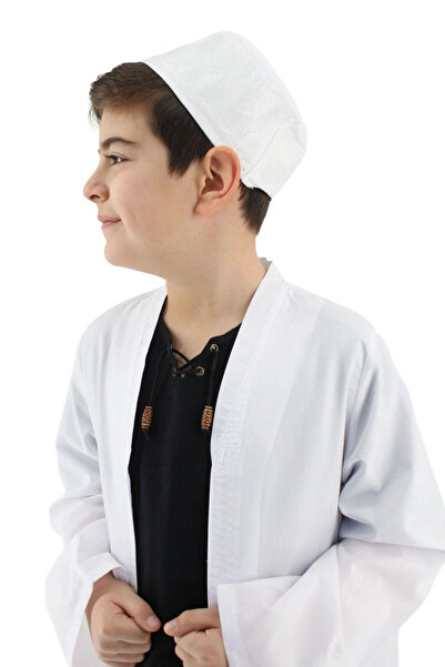 ihvan online Φόρεμα προσευχής με γιακά μπουχάρα για αγόρια λευκό (SFA)