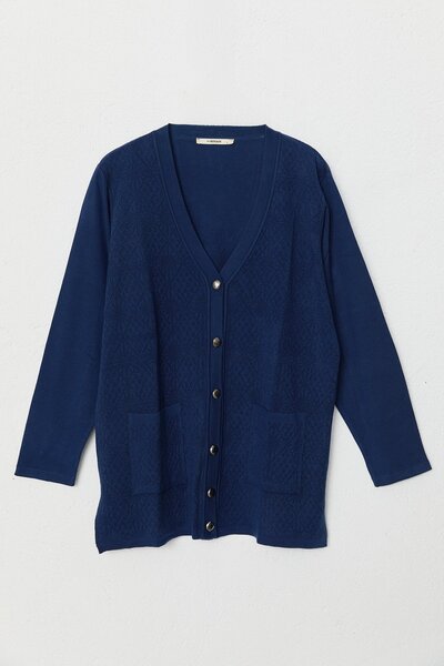 Nihan Büyük Beden İce Triko Hırka Lacivert