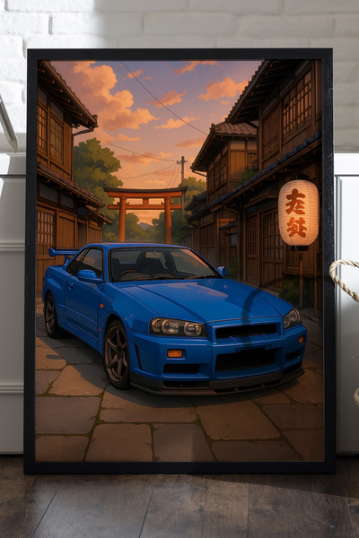 Duvarda Αφίσα Nissan GT-R με μαύρο ξύλινο πλαίσιο, διακοσμητικός πίνακας τοίχ...