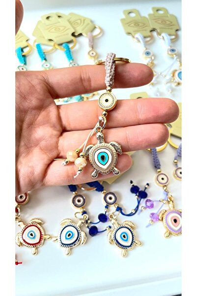 Cassime Beige Turtle Gold Plated Evil Eye Keychain