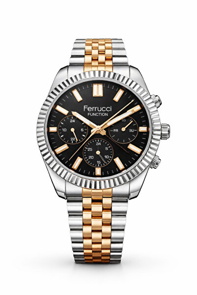 Ferrucci Men's Wristwatch Black Dial Dual Color Steel Band Active Functions