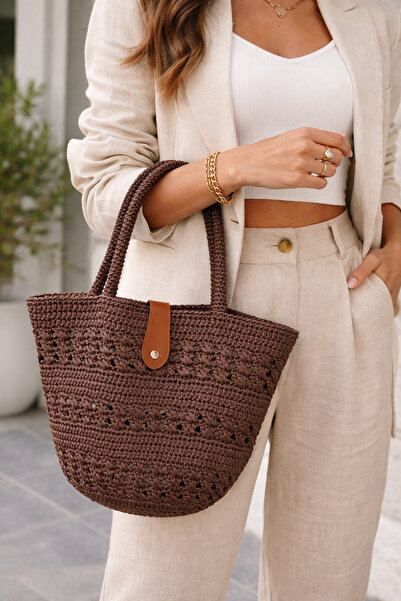 Miliva Handmade Raffia Rope Knitted Bag |   Paper String Handmade Bag |   Brown Shoulder Bag