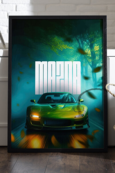 Duvarda Αφίσα Mazda RX-7 με μαύρο ξύλινο πλαίσιο, διακοσμητική ζωγραφική τοίχ...