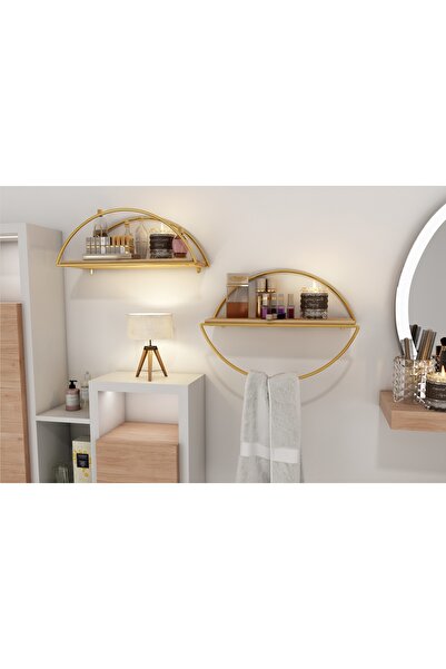 Vivense BİNO ELİPS MASİF AĞAÇ PASLANMAZ DEKORATİF MUTFAK BANYO RAFI, İKİLİ SE...