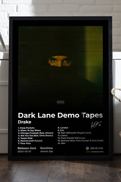 Duvarda Drake Lane Demo Tapes Siyah Ahşap Çerçeveli Poster, Dekoratif Müzik A...