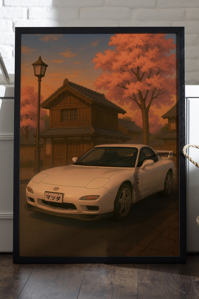 Duvarda Poster cu ramă din lemn negru Mazda RX-7, pictură decorativă de peret...