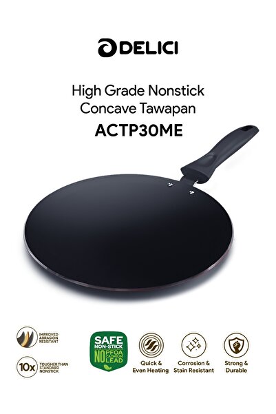DELICI Nonstick Concave Tawa 28cm ACTP 30ME Aluminium PFOA Free Dishwasher Safe Multiple Cooktop Bakelite