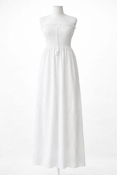 Sinhan Women's Wrinkled Fabric Strapless Chest Part Elastic Long Transparent Beach Dress