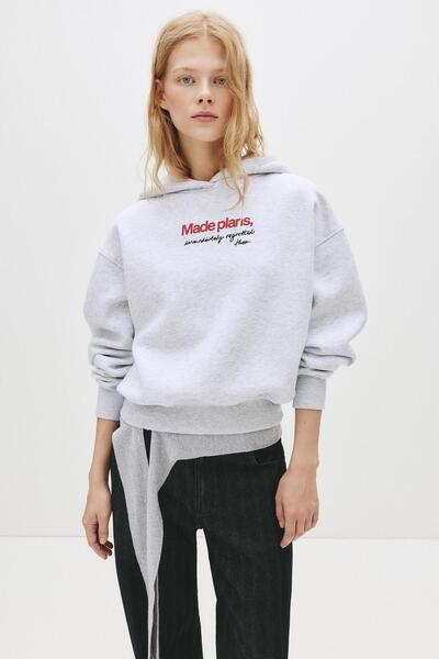 Pull & Bear Nakışlı yazılı kapüşonlu sweatshirt