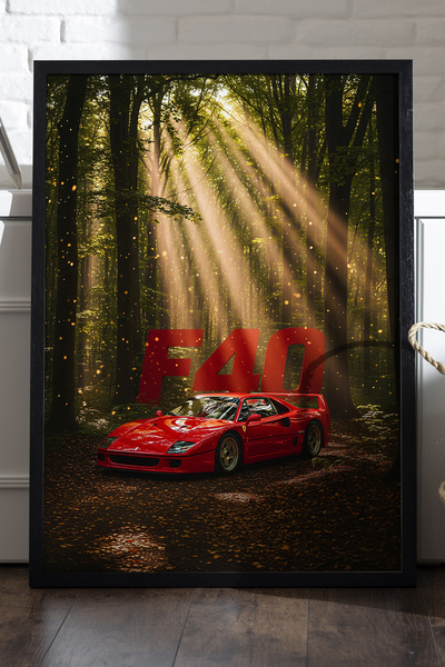 Duvarda Αφίσα Ferrari F40 με μαύρο ξύλινο πλαίσιο, διακοσμητικός πίνακας τοίχ...