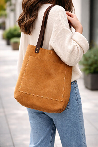 DaphneSandals Hakiki Deri Süet Taba Kadın Çanta - 3448 / 32x30x10 CM