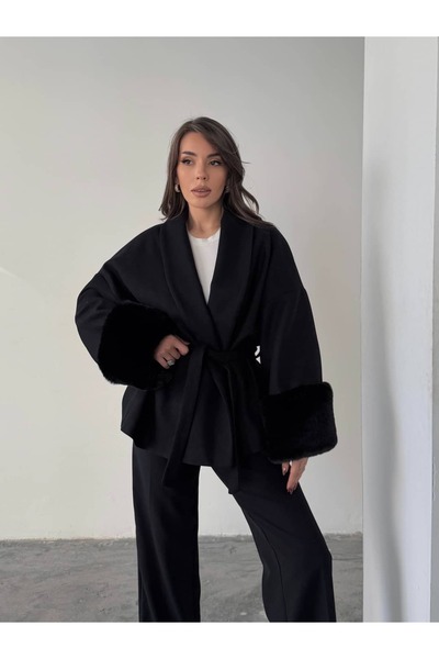 mydukkan.co Fur-Trimmed Belted Cashmere Coat