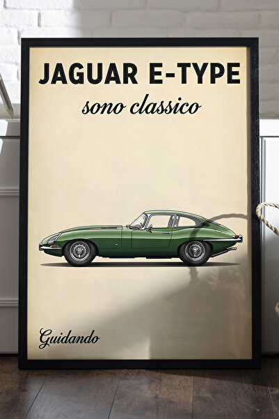 Duvarda Poster Jaguar E-Type cu ramă din lemn negru, pictură decorativă de pe...