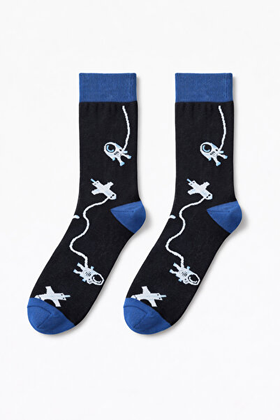 SOLDE SOCKS Men's Cotton Casual Socks – Astronaut & Airplane Pattern, Contras...