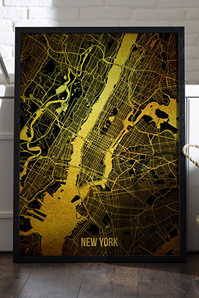 Duvarda Χάρτης της πόλης της Νέας Υόρκης, αφίσα με μαύρο ξύλινο πλαίσιο, διακ...