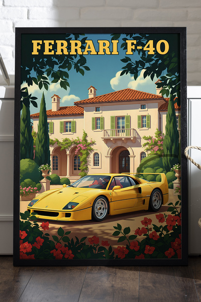 Duvarda Αφίσα Ferrari F40 με μαύρο ξύλινο πλαίσιο, διακοσμητικός πίνακας τοίχ...