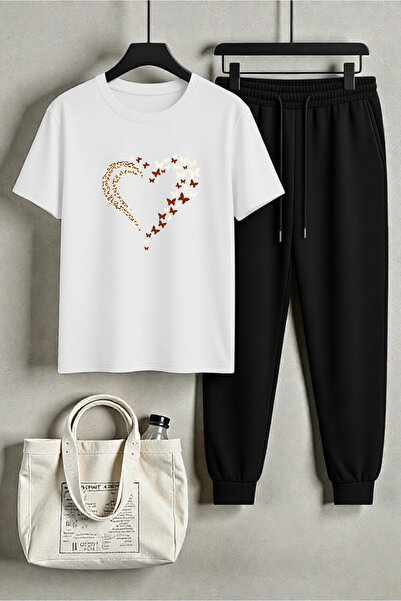 uyguntarz Unisex Leopard Butterfly Heart Design Printed T-Shirt - 2-Piece Tra...