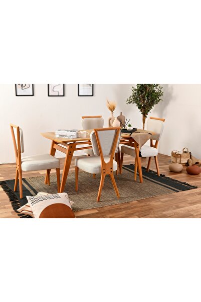 Vivense PALACE İSKANDİNAV MASA TAKIMI, 4 SANDALYELİ, KREM, 160x80