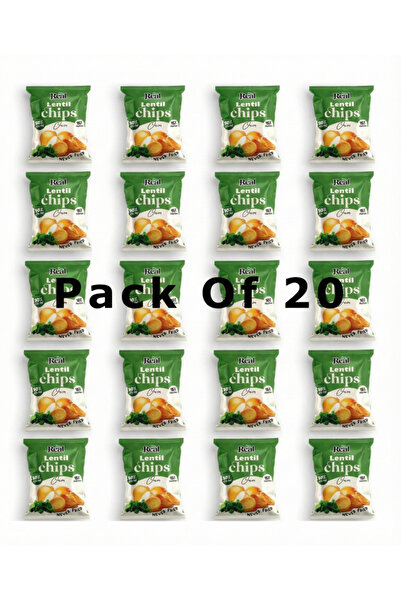 REAL رقائق بنكهة العدس والبصل - غنية بالبروتين، غير مقلية، وجبة خفيفة صحية، 60 غرام (عبوة من 20 قطعة)