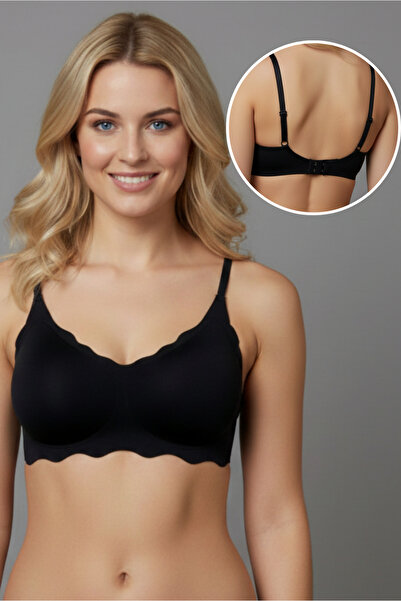 DOFİ Kadın SİYAH Lazer Kesim Çıkarılabilir PEDLİ Balensiz Sütyen