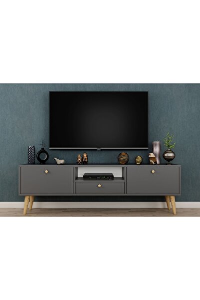 Vivense PENTA TV SEHPASI, AHŞAP AYAKLI, ANTRASİT, 160 CM