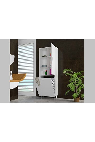 Vivense İNCİ KİRLİ ÇAMAŞIR SEPETLİ DOLAP, 6 RAFLI, BEYAZ