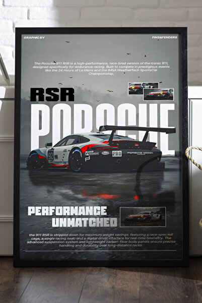 Duvarda Porsche 911 RSR crni poster sa drvenim okvirom, dekorativna zidna sli...