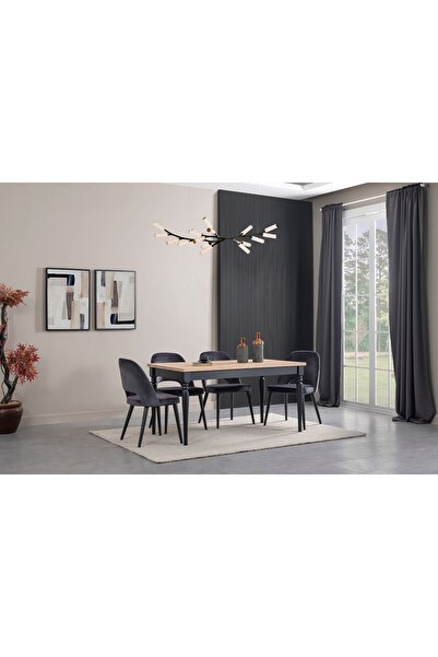 Vivense BLACK AHŞAP MASA TAKIMI, 140x80