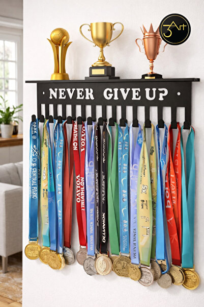 3art Metal Madalyonluk – Duvar Tipi Madalya Askılığı, Never Give Up Yazılı Sp...