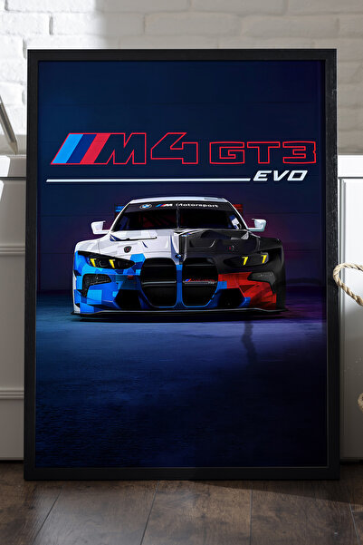 Duvarda BMW M4 GT3 Evo Siyah Ahşap Çerçeveli Poster, Dekoratif Araba Duvar Ta...