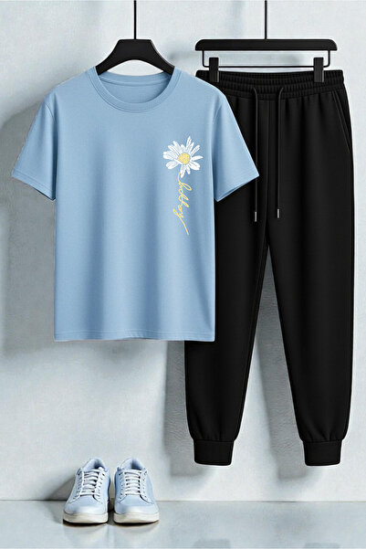 uyguntarz Unisex Happy Daisy Design Printed T-Shirt - 2-Piece Tracksuit Set