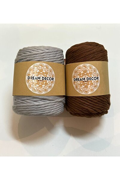 Dream Decore by NS مجموعة خيوط قطنية للمكرمية - رمادي حجري وبني جوزي | 200 مت...