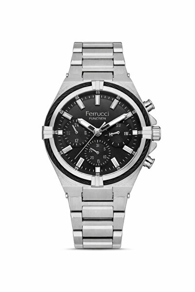 Ferrucci Men's Wristwatch Black Dial Steel Metal Band Active Functions