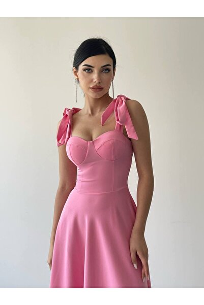 EtikaOnline Sindirella Midi Askılı Atlas Elbise