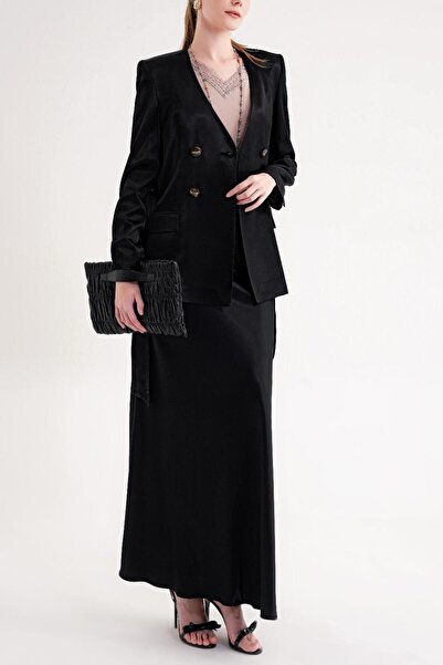 SOCIETA Siyah Beli lastikli uzun saten etek 81331