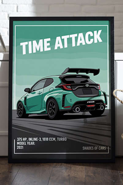 Duvarda Αφίσα Toyota Yaris GR Sport με μαύρο ξύλινο πλαίσιο, διακοσμητικός πί...