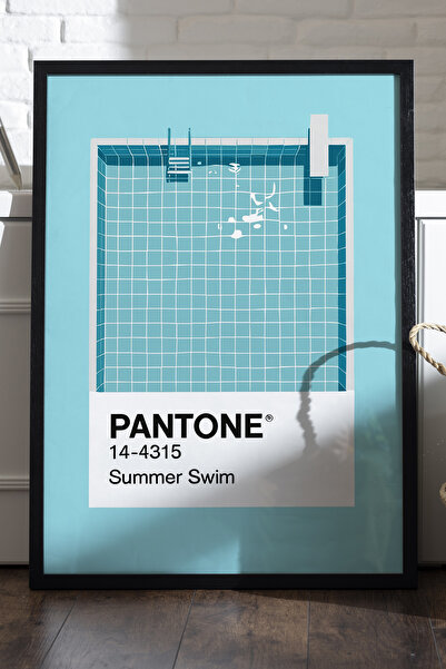 Duvarda Poster cu ramă din lemn negru, albastru piscină Pantone, pictură deco...