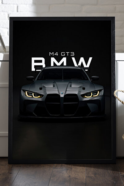 Duvarda BMW M4 GT3 Siyah Ahşap Çerçeveli Poster, Dekoratif Araba Duvar Tablosu