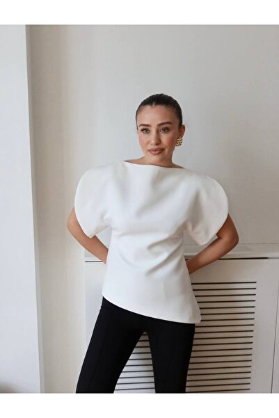 Butik Beyza Elegant Balloon Sleeve Detailed Asymmetrical Blouse
