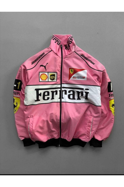 Gofeel Pembe Racing Bomber Oversize Unisex Ceket
