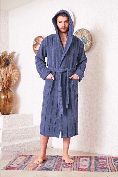 BlackWay Erkek Kapüşonlu Pamuklu Bornoz