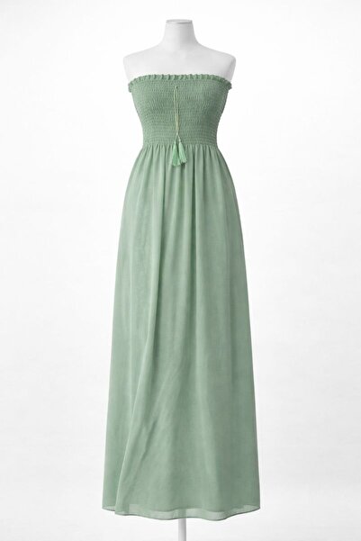 Sinhan Women's Wrinkled Fabric Strapless Chest Part Elastic Long Transparent ...