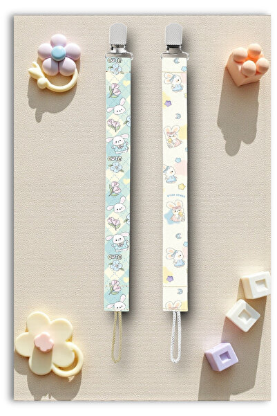 Mia Aurora 2li Set Emzik Askısı Emzik Zinciri Emzik Tutacağı Tavşan Desenli M...