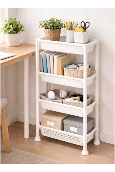 SUPPLIER رف تخزين بلاستيكي بأربعة أرفف، منظم متعدد الأغراض موفر للمساحة للمنز...