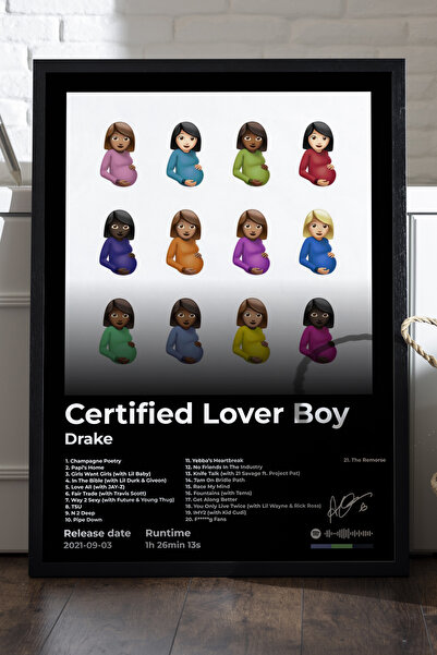 Duvarda Αφίσα Drake Certified Lover Boy με μαύρο ξύλινο πλαίσιο, διακοσμητικό...