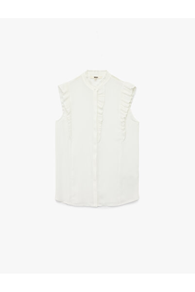 Koton Regular Fit Hakim Collar Sleeveless Ruffled Crepe Shirt