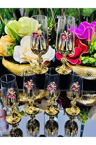 EVRA 6 Adet Özel Bronşlu Kahve Yanı Su Bardağı m3