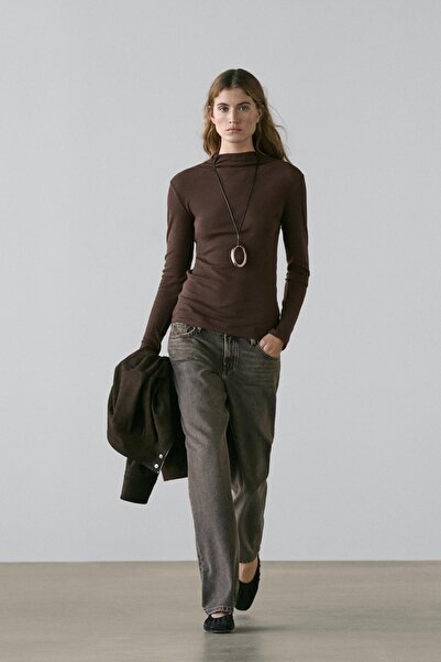 Massimo Dutti Uzun kollu ribana pamuklu t-shirt