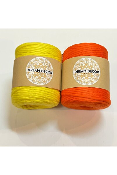 Dream Decore by NS مجموعة خيوط قطنية للمكرمية - أصفر ليموني وبرتقالي زاهي | 2...